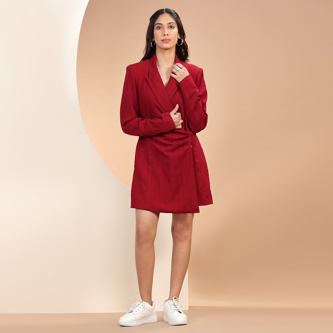 Crimson Chic Textured Blazer Playsuit