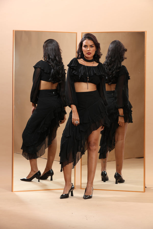 Black Ruffled Co-ord Set