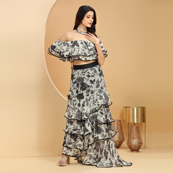 Black And Ivory Floral Co-Ord Set