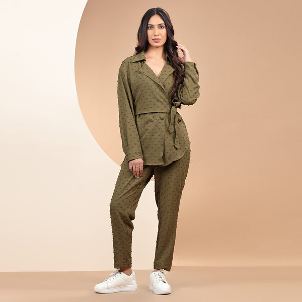 Olive Elegance Thread Embroidered Co-ord Set